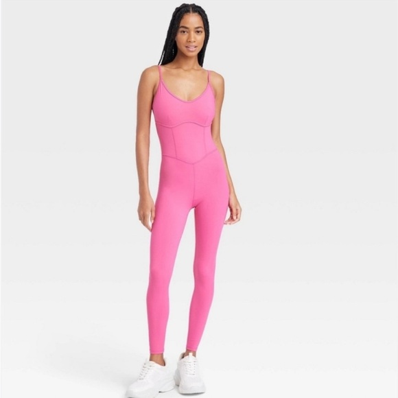 JoyLab Standard Fit Pink Corset Fuchsia Jumpsuit - Picture 3 of 6